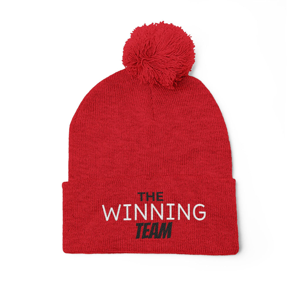 The Winning Team Pom-Pom Knit Cap — Embroidered Beanie