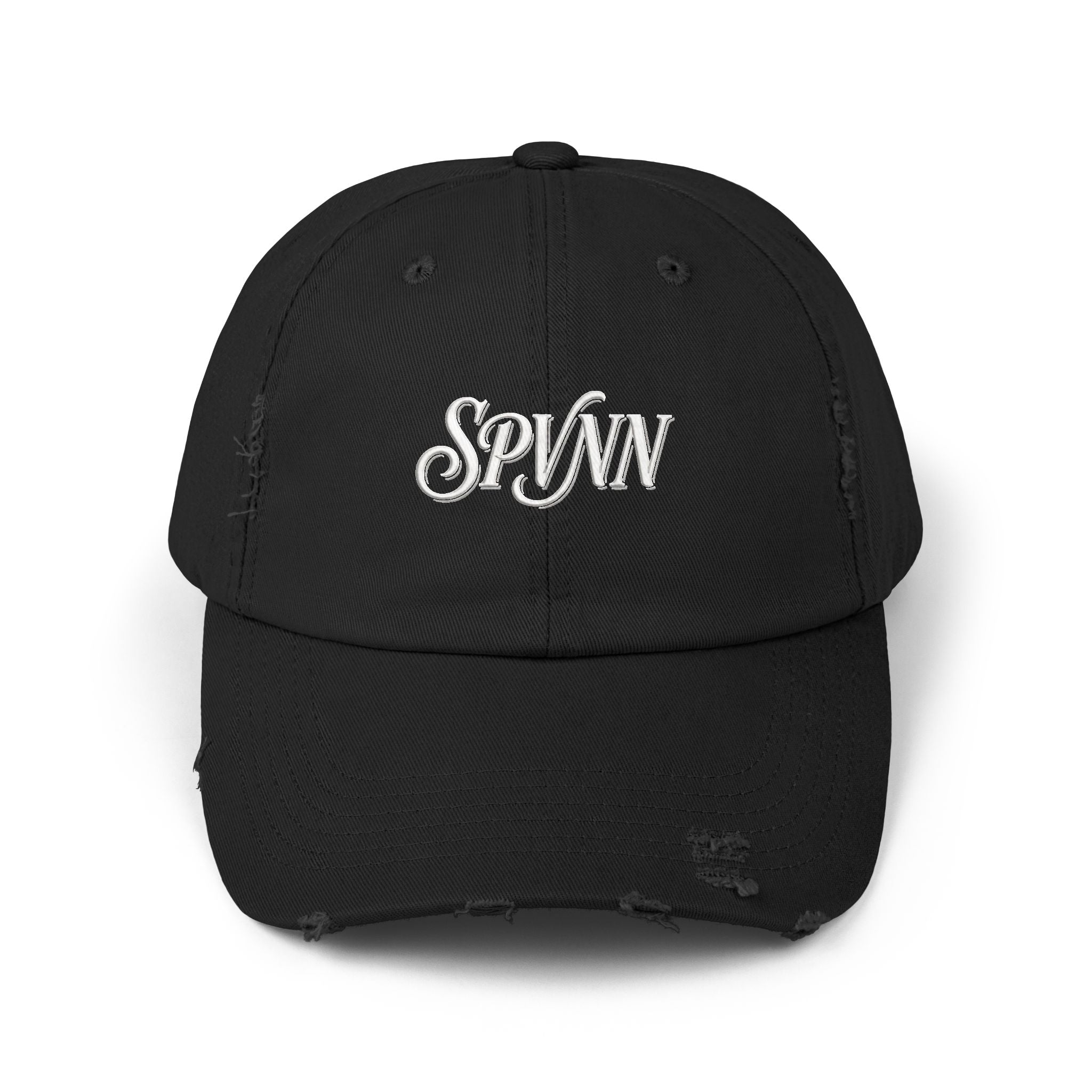 Distressed Black Baseball Cap with Gold 'SN' Monogram — Vintage Casual Hat