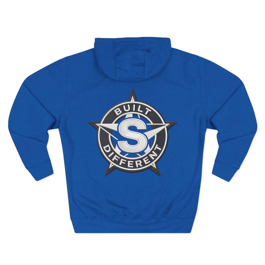 Built Different Logo Hoodie — Vintage Compass Emblem Fleece Hoodie