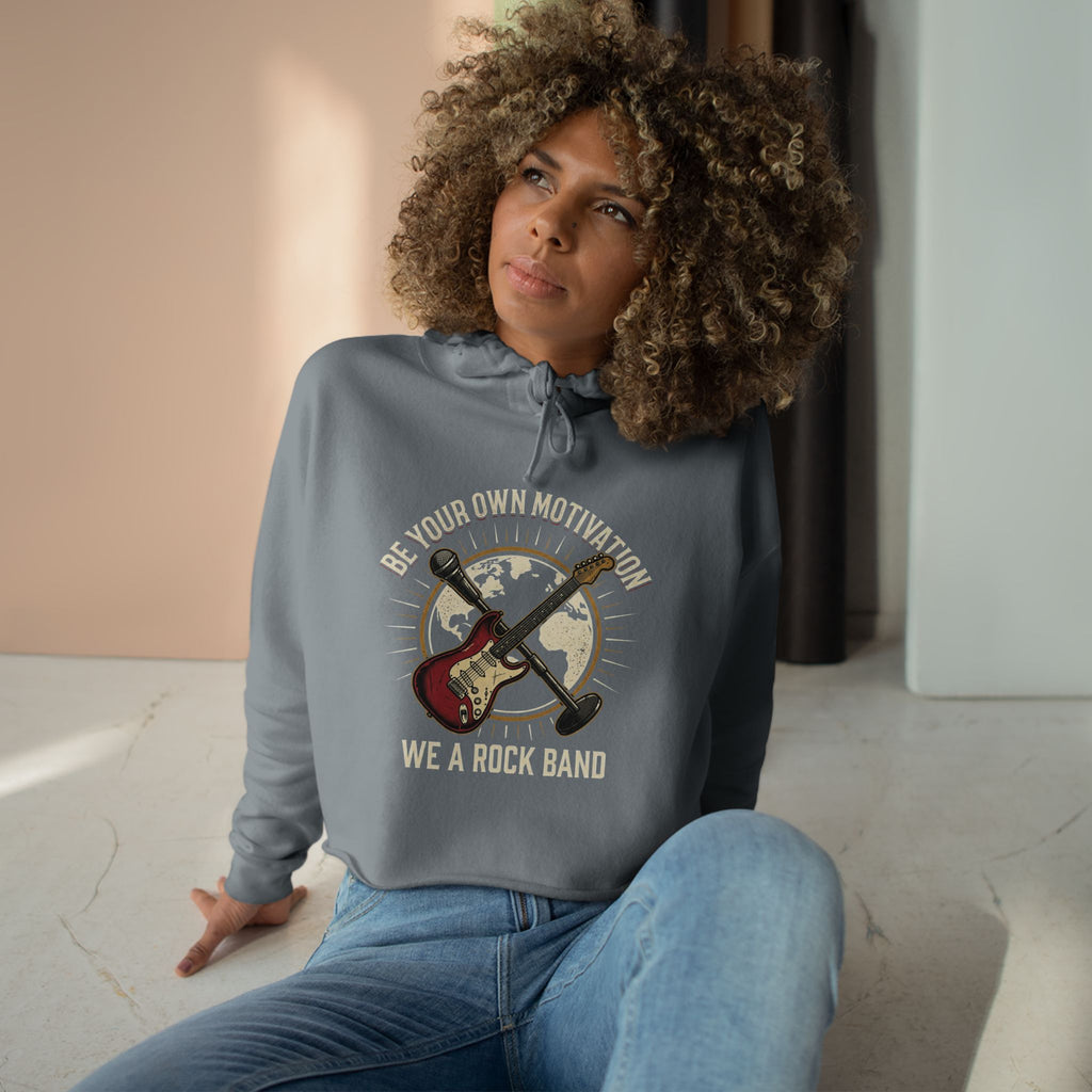 Worldwide Rock Band Crop Hoodie — "Play Your Own Motown" Guitar Graphic