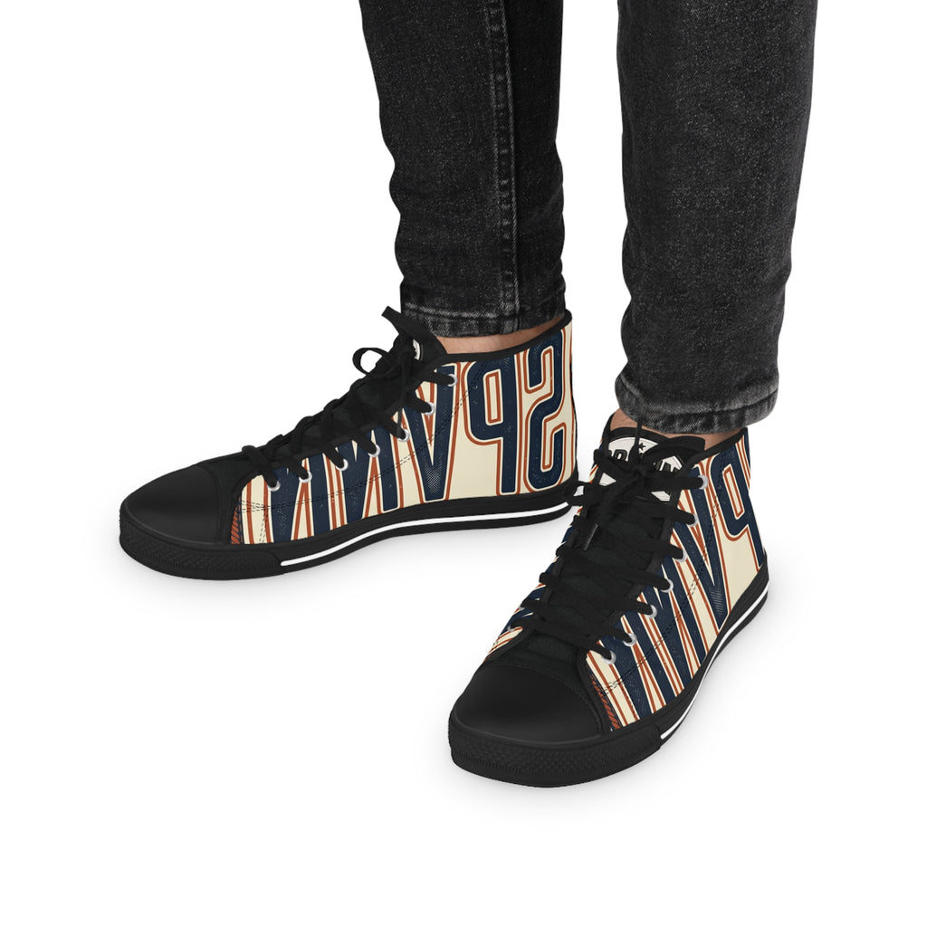 High Top Sneakers — Navy Striped 'SPR' Graphic Men's Streetwear