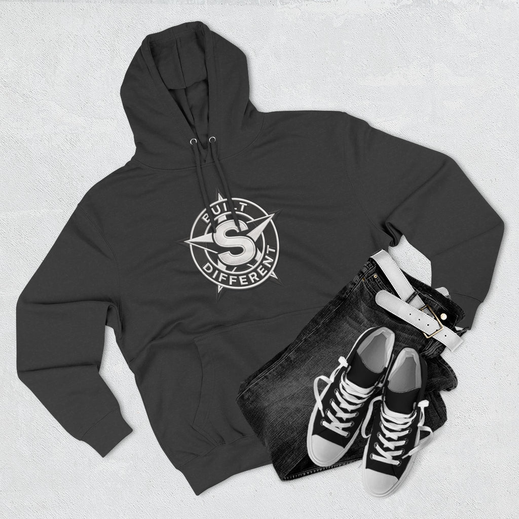 Built Different Logo Hoodie — Vintage Compass Emblem Fleece Hoodie