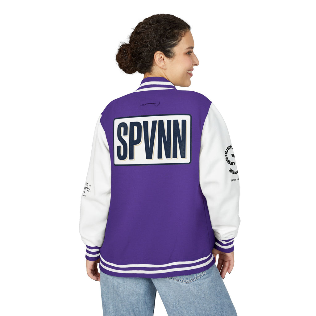 SPVNN Red & White Varsity Letterman Jacket – Embroidered Patch Logo