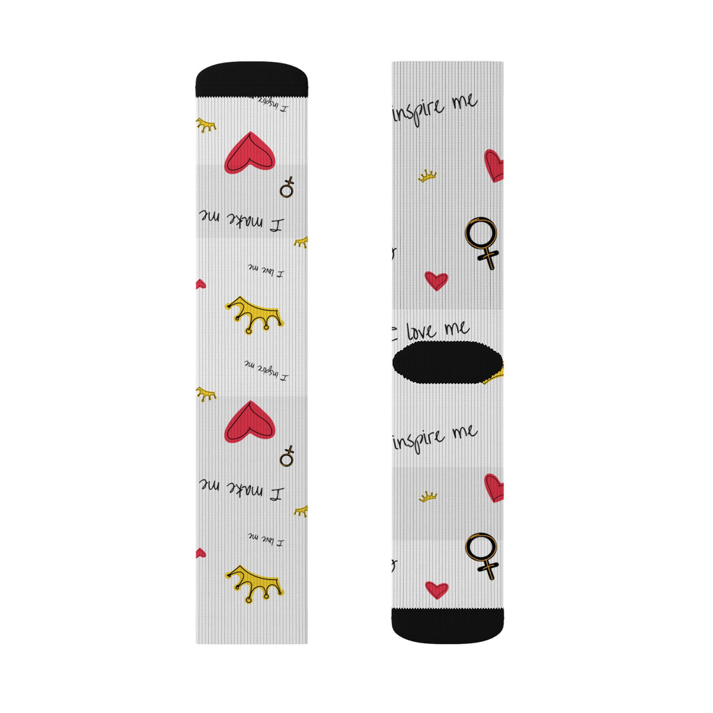 SPVNN Women's Crown & Heart Sublimation Socks — 'You Inspire Me' Pattern