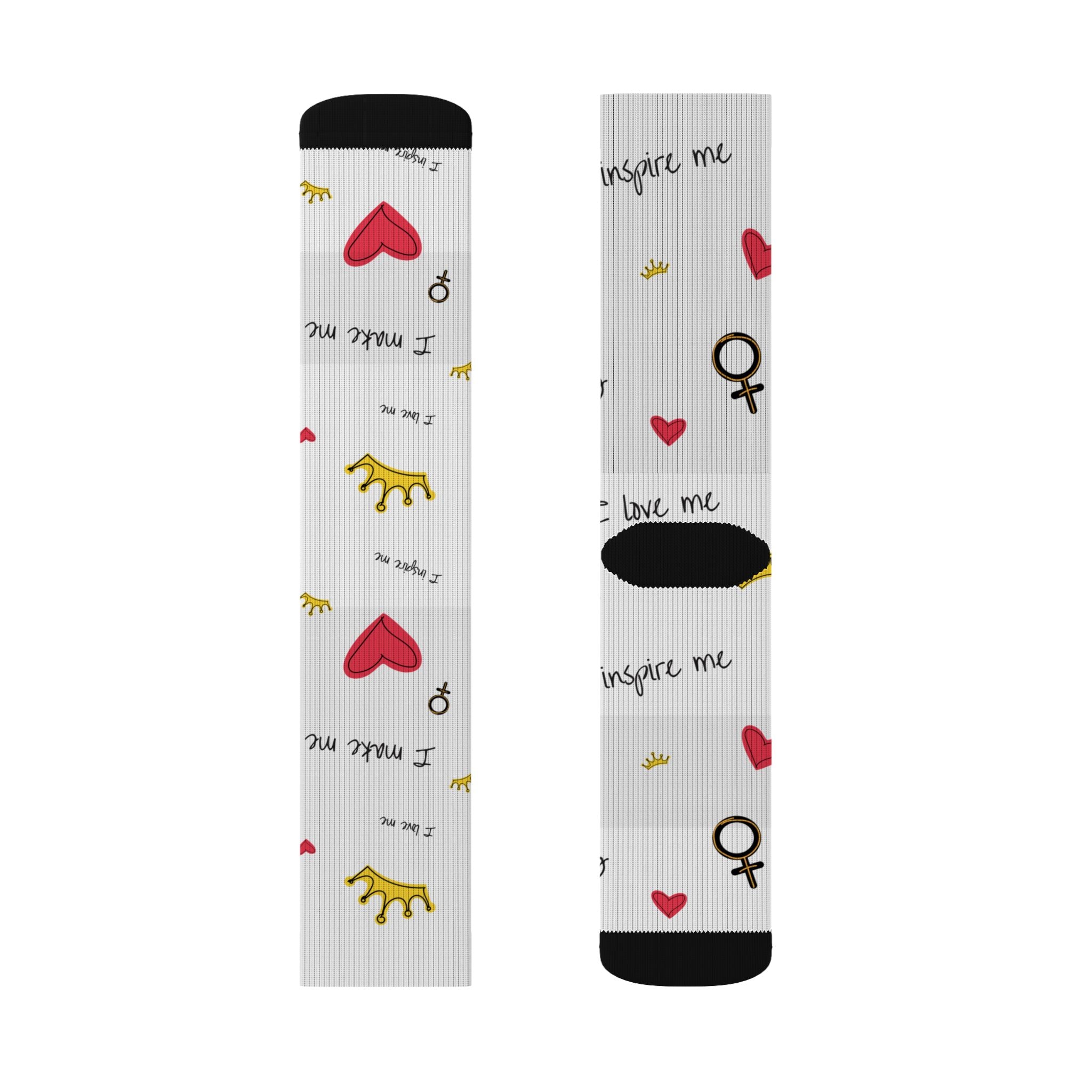 SPVNN Women's Crown & Heart Sublimation Socks — 'You Inspire Me' Pattern