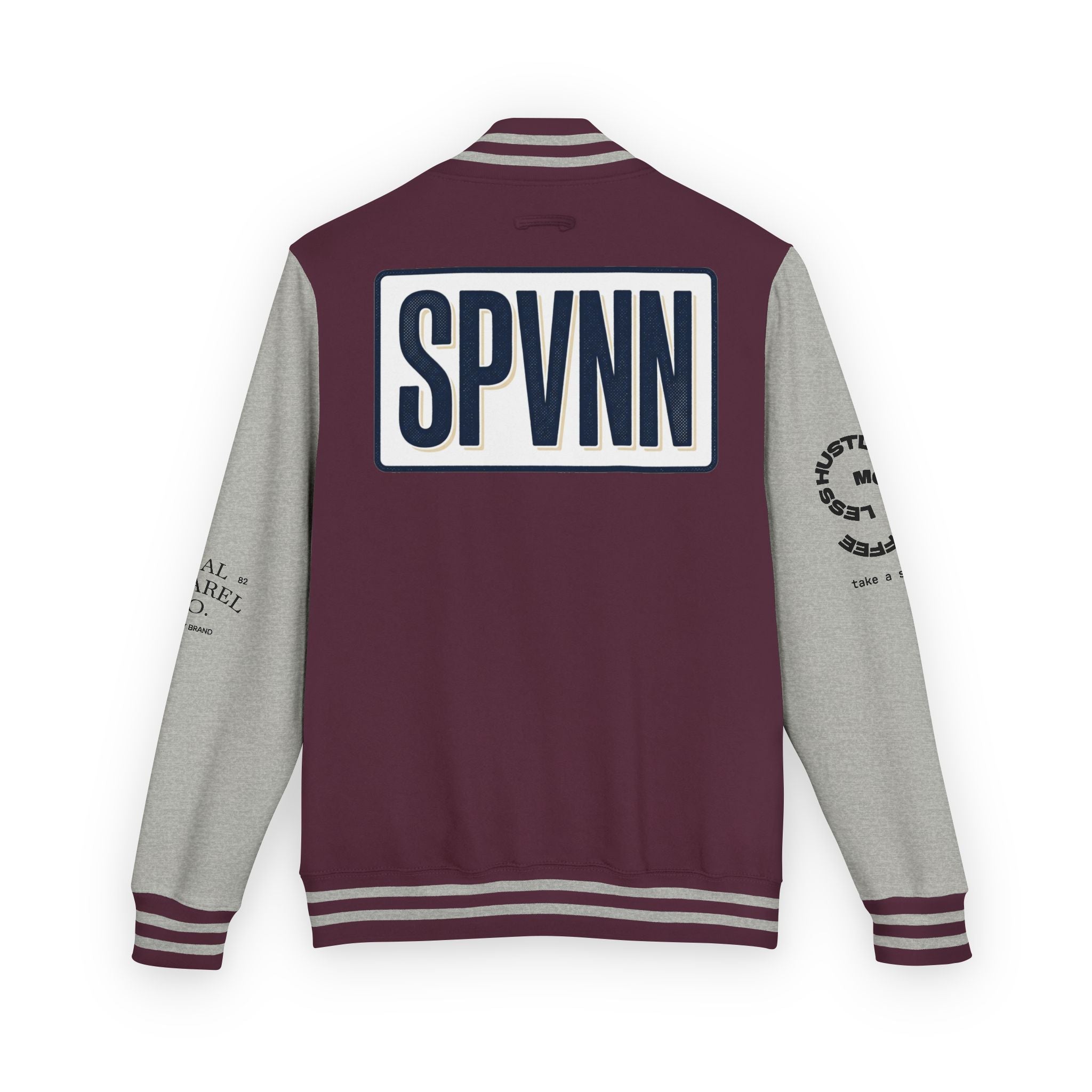 SPVNN Red & White Varsity Letterman Jacket – Embroidered Patch Logo