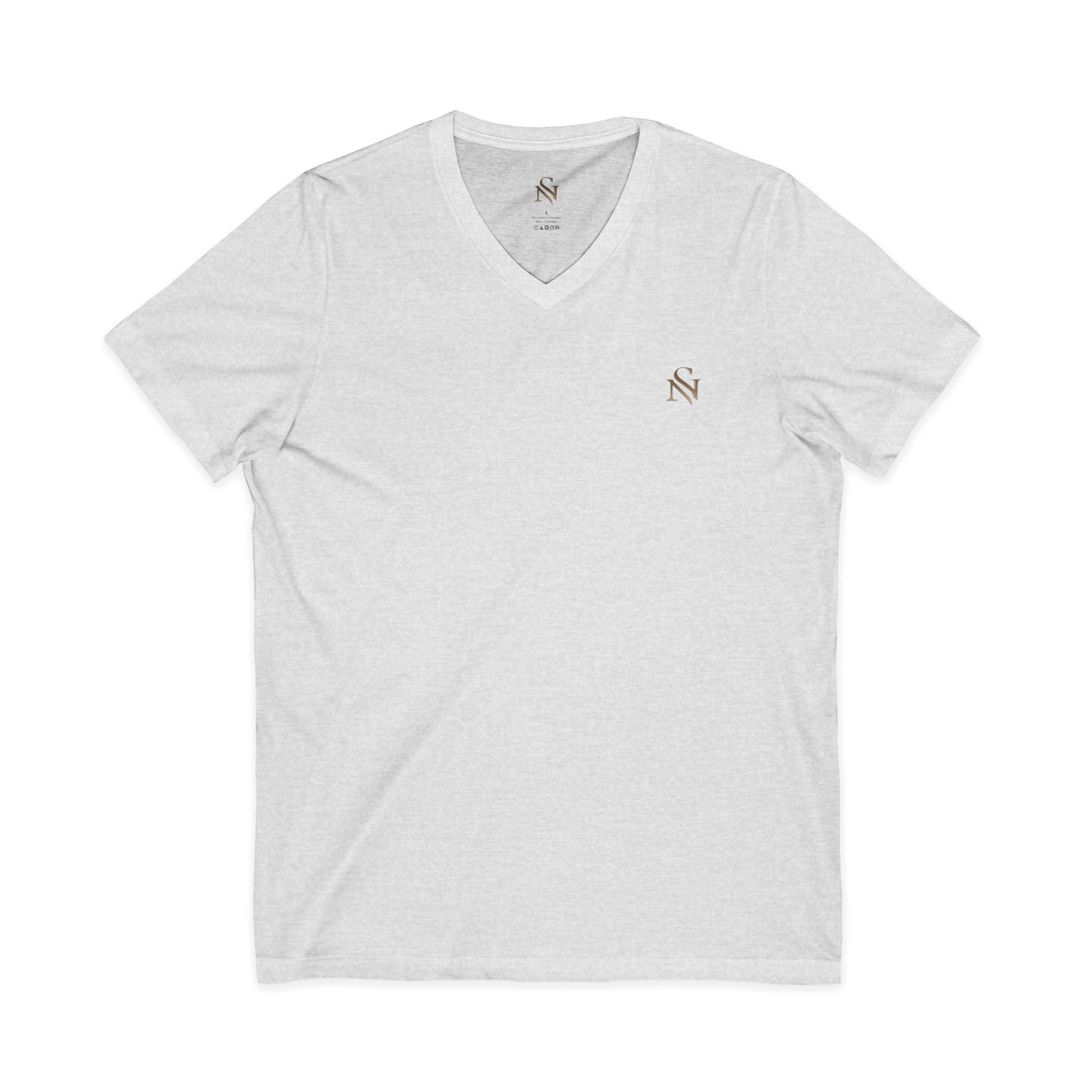 Minimal White V-Neck Tee — Small Chest Monogram Tee
