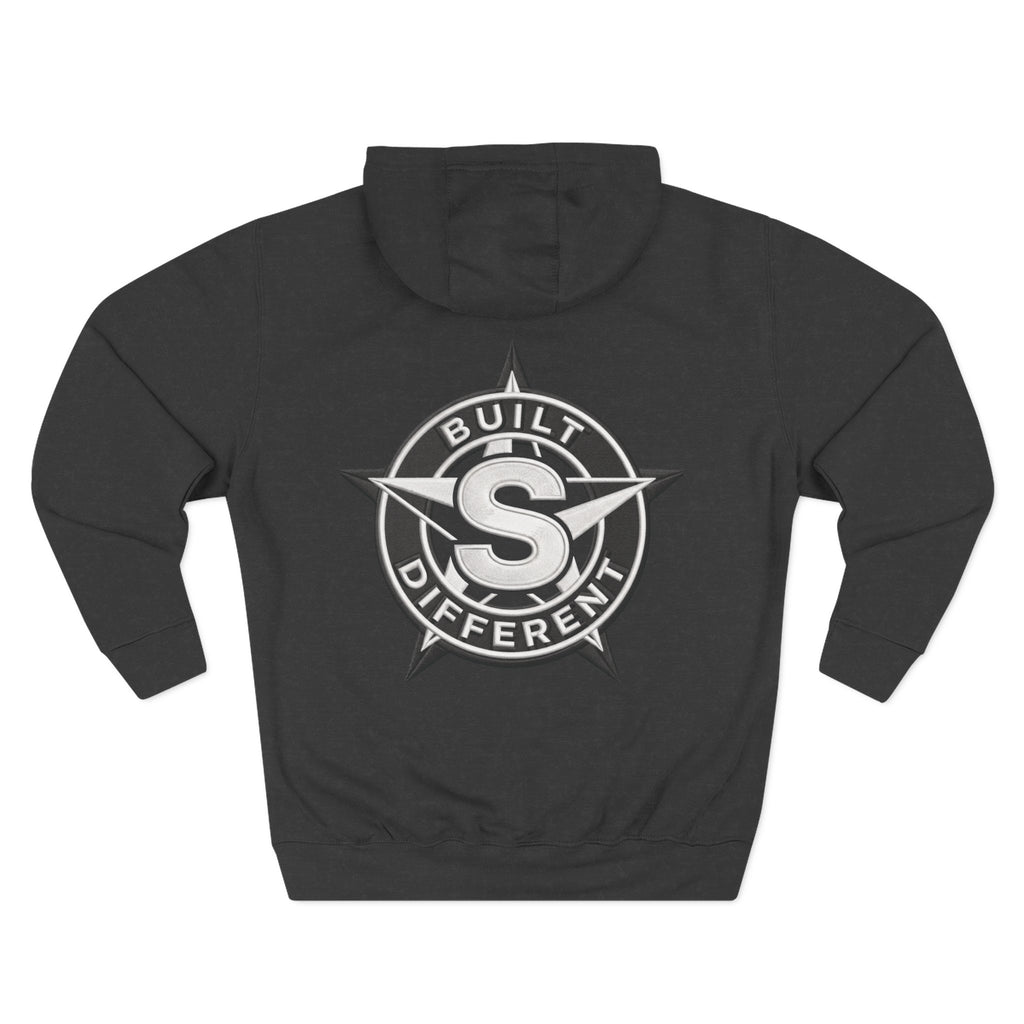 Built Different Logo Hoodie — Vintage Compass Emblem Fleece Hoodie