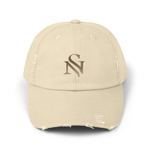Distressed Black Baseball Cap with Gold 'SN' Monogram — Vintage Casual Hat