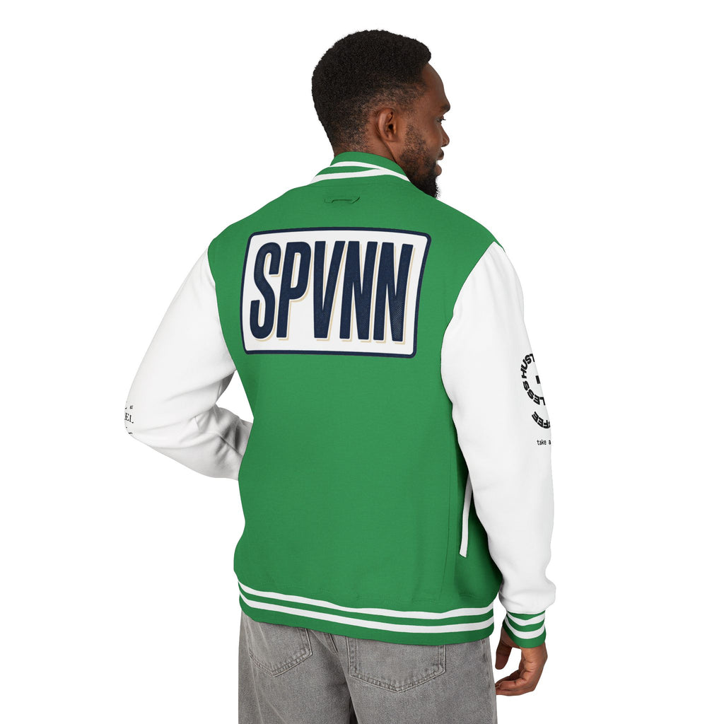 SPVNN Red & White Varsity Letterman Jacket – Embroidered Patch Logo