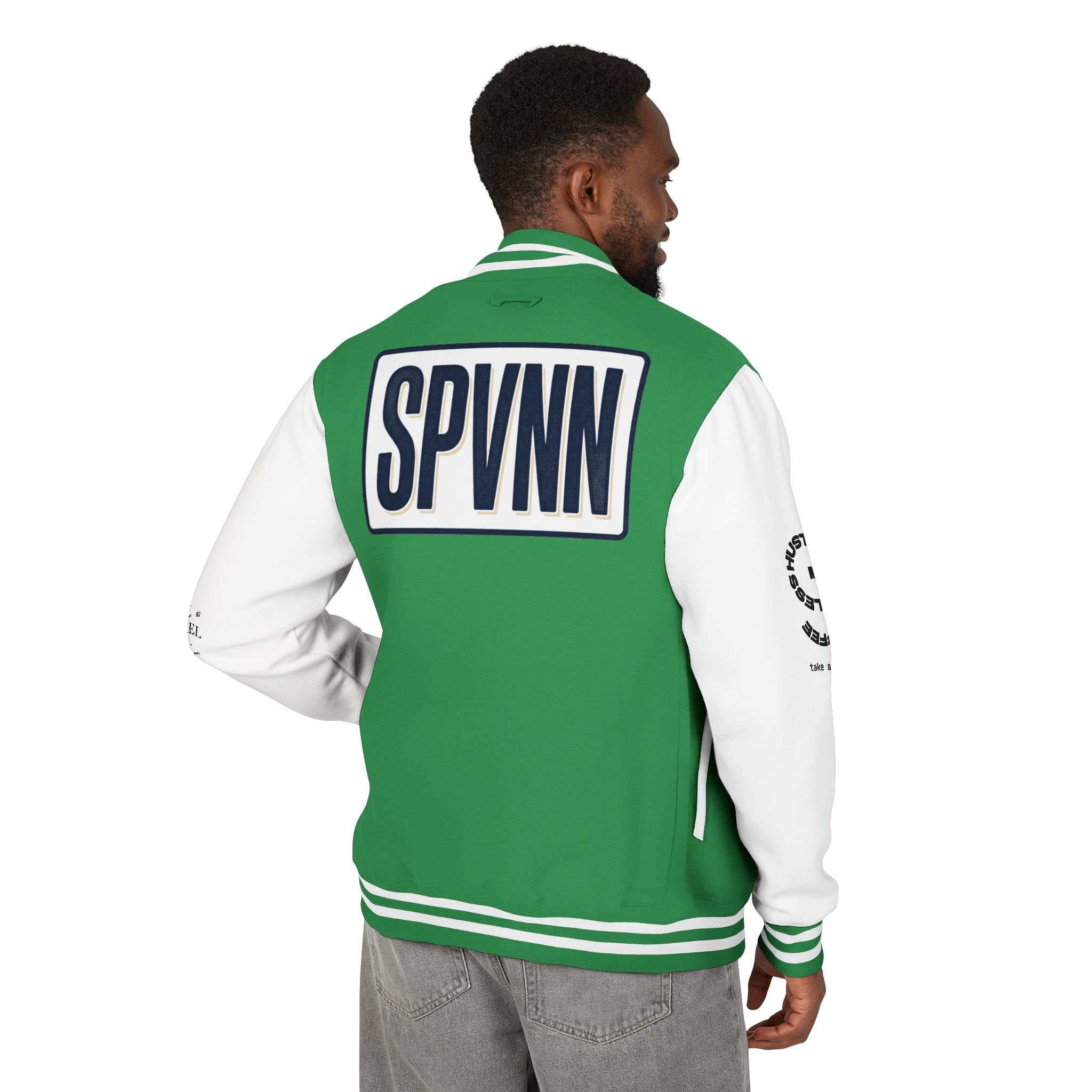 SPVNN Red & White Varsity Letterman Jacket – Embroidered Patch Logo