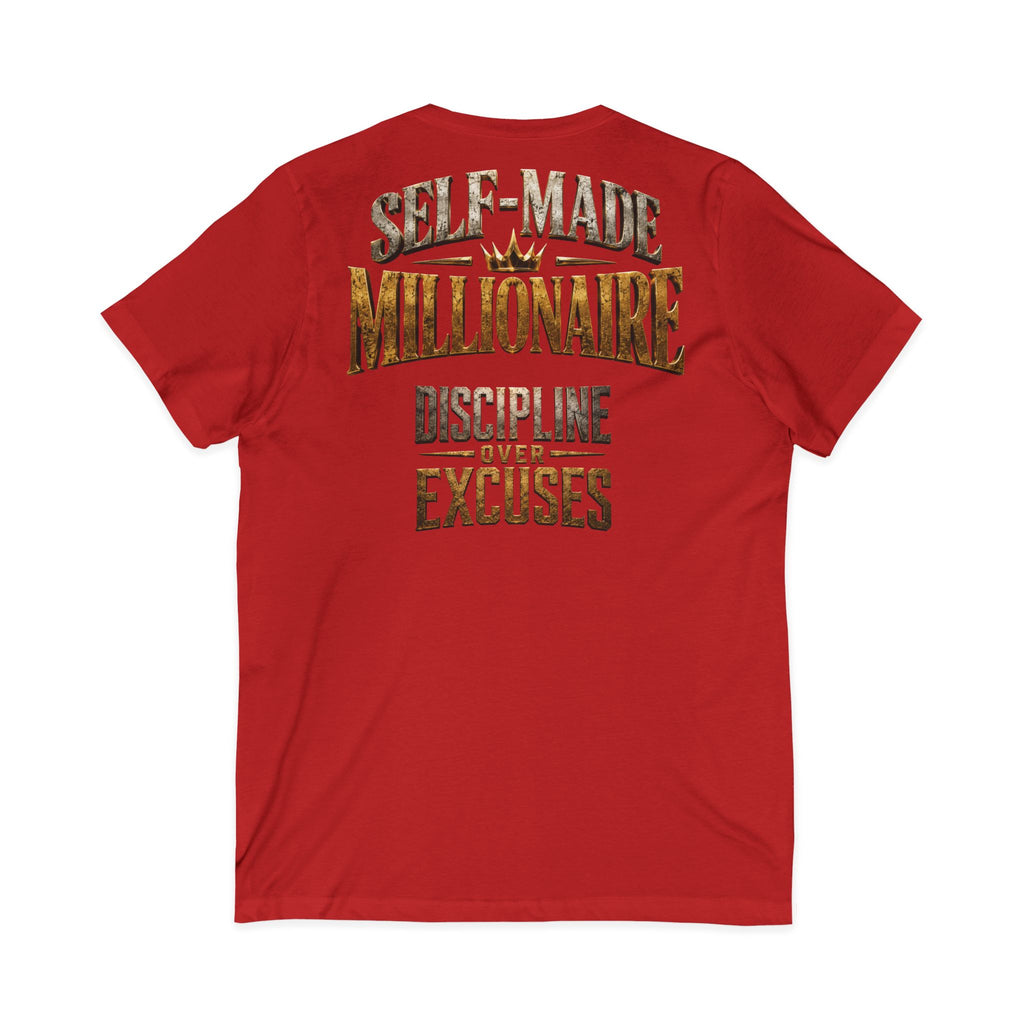 V-Neck Tee - "Self-Made Millionaire" Motivational Graphic T-Shirt