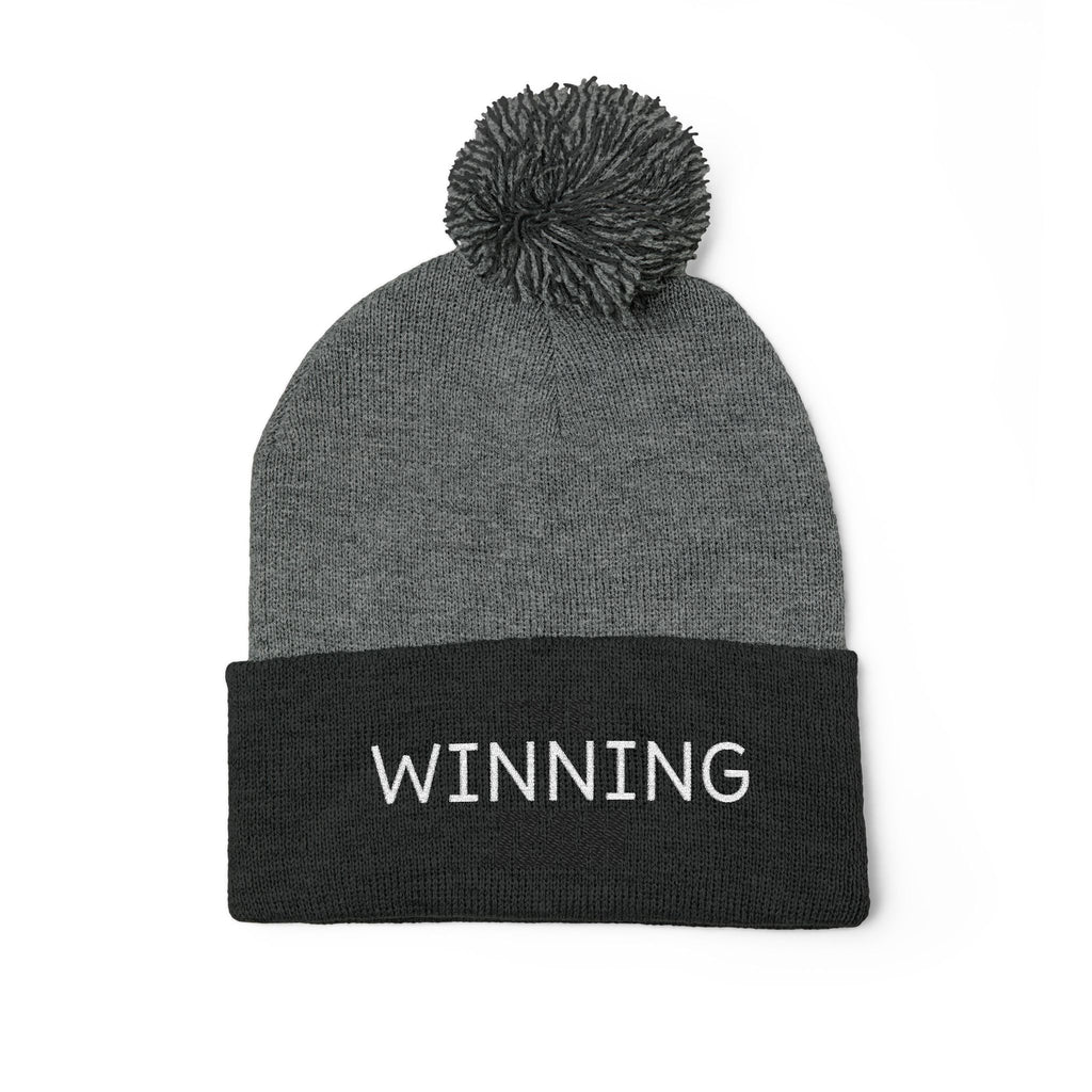 The Winning Team Pom-Pom Knit Cap — Embroidered Beanie