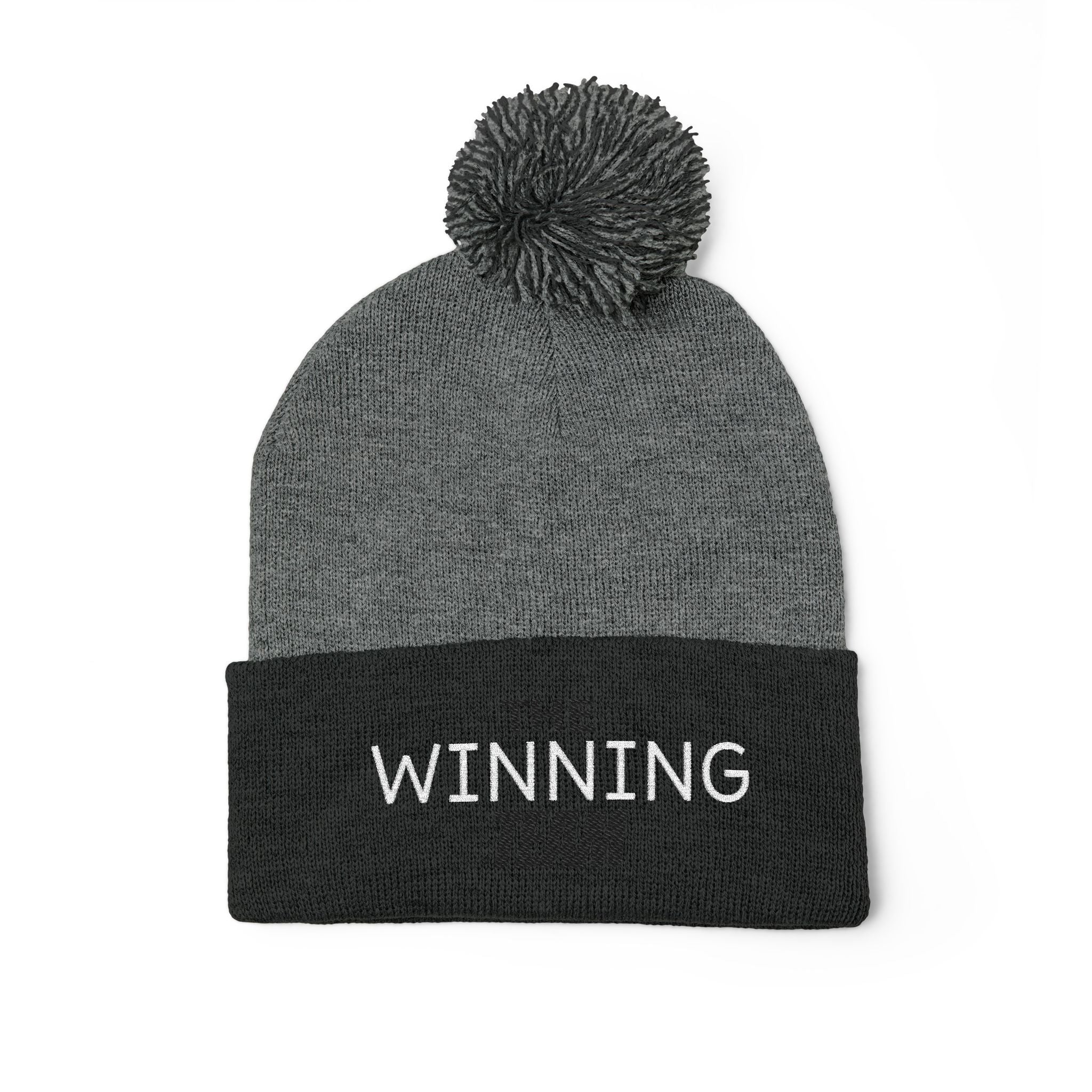 The Winning Team Pom-Pom Knit Cap — Embroidered Beanie