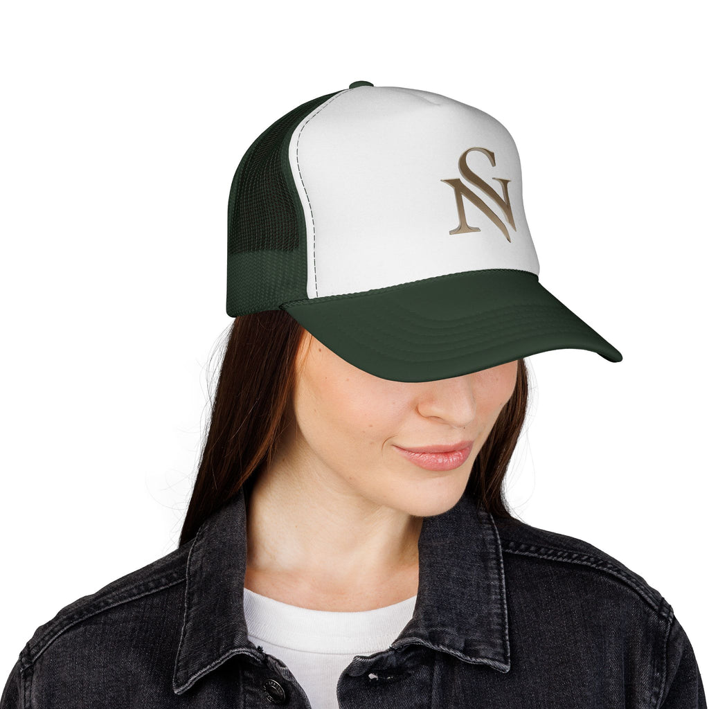 Embroidered 'SN' Monogram Trucker Cap — Classic Mesh Baseball Hat