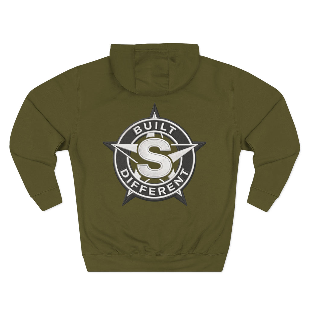 Built Different Logo Hoodie — Vintage Compass Emblem Fleece Hoodie