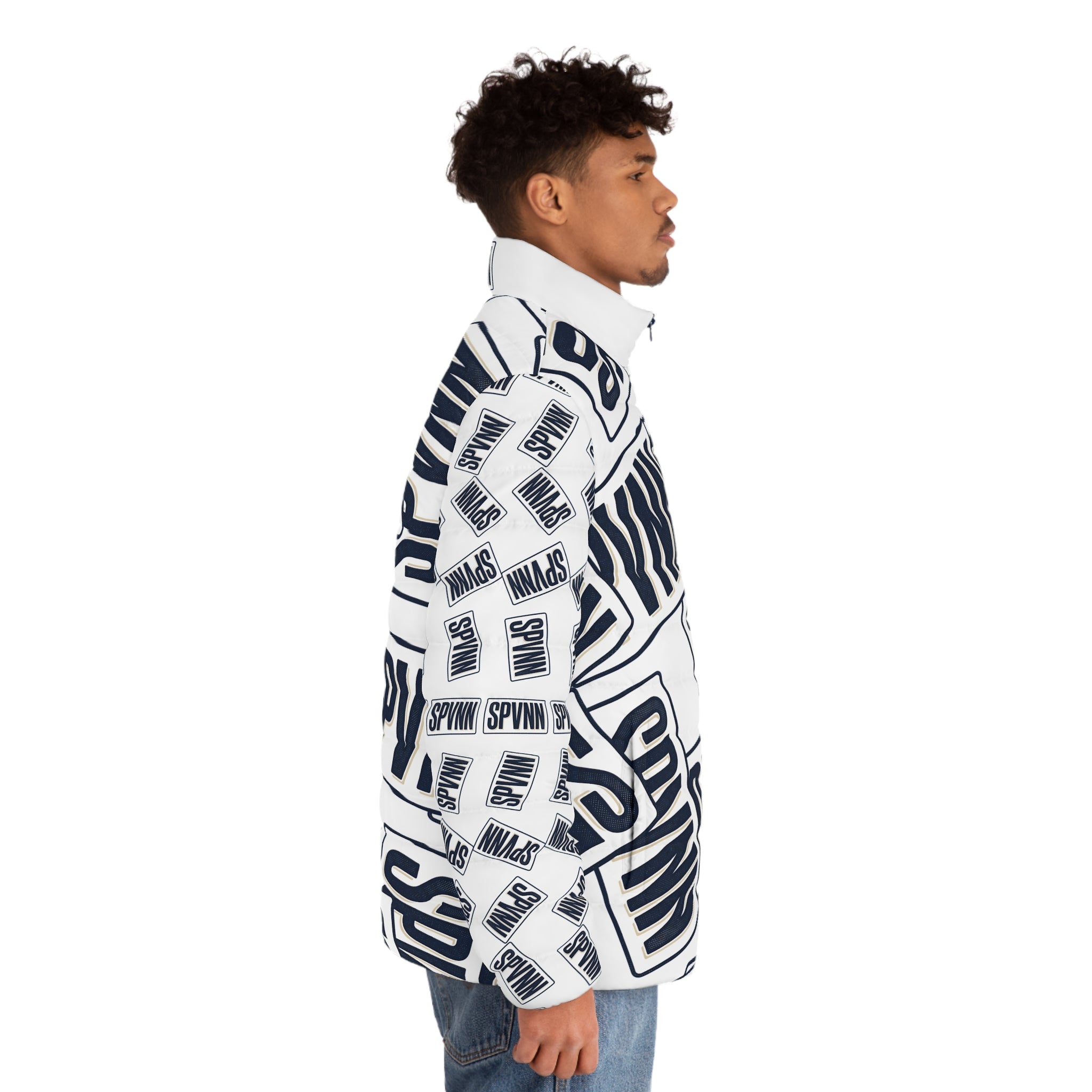 SPVNN Logo Puffer Jacket — All-Over Print Men's Winter Coat