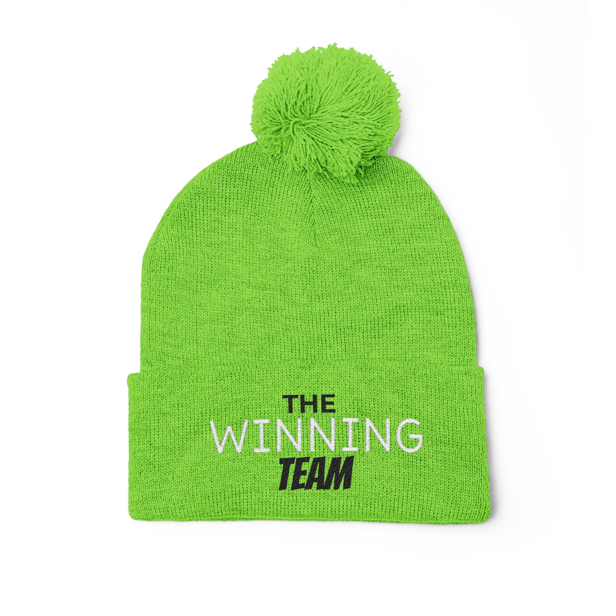 The Winning Team Pom-Pom Knit Cap — Embroidered Beanie