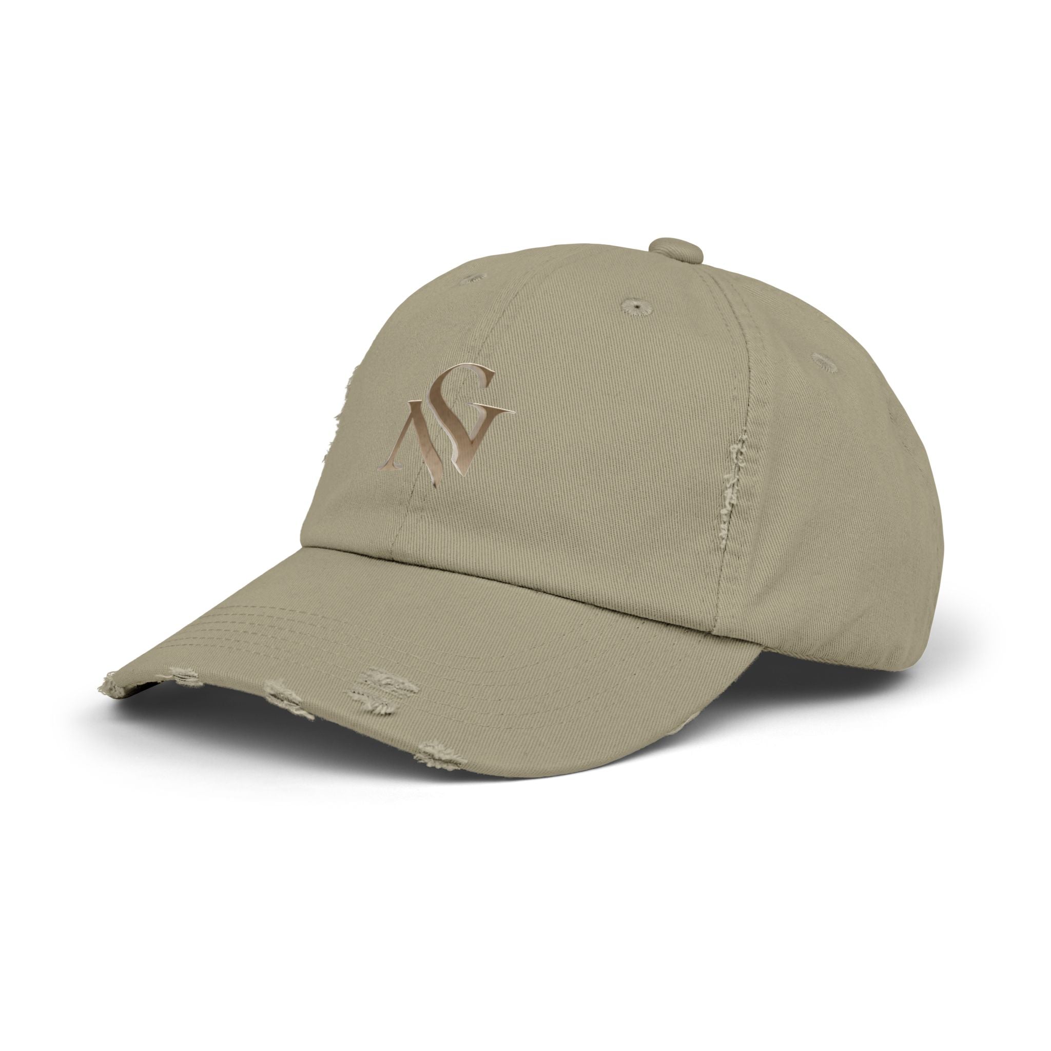 Distressed Black Baseball Cap with Gold 'SN' Monogram — Vintage Casual Hat