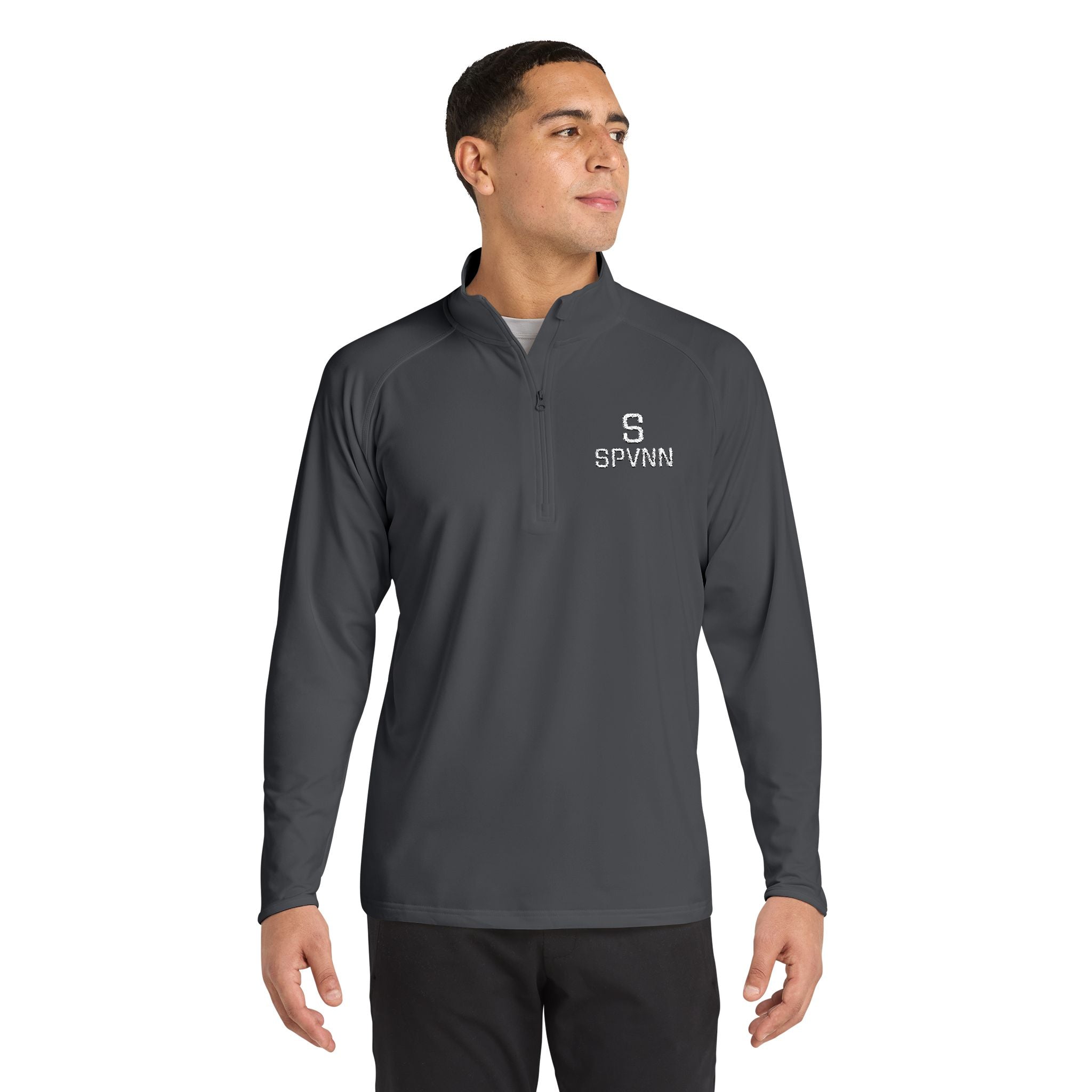 SPVNN Embroidered Quarter-Zip Pullover — Black Athletic Top