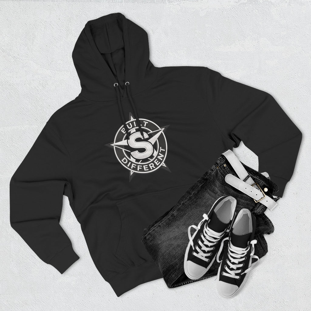Built Different Logo Hoodie — Vintage Compass Emblem Fleece Hoodie
