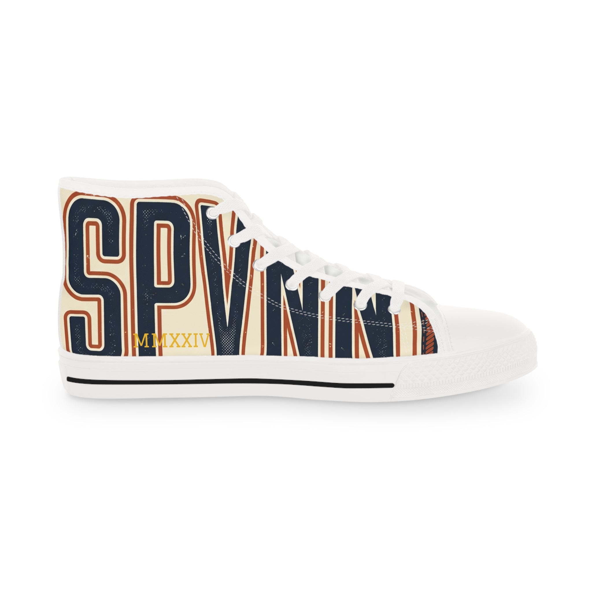 High Top Sneakers — Navy Striped 'SPR' Graphic Men's Streetwear