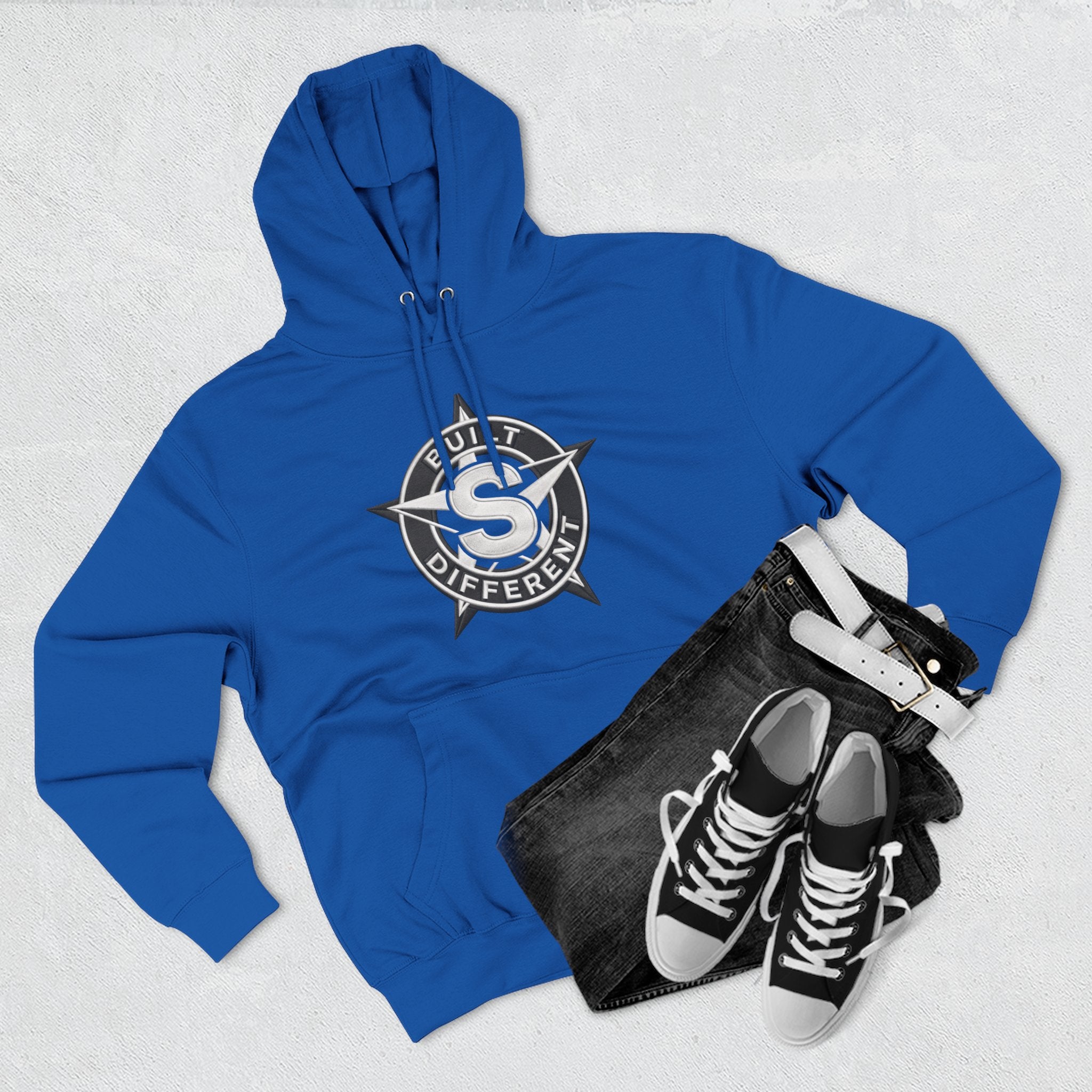 Built Different Logo Hoodie — Vintage Compass Emblem Fleece Hoodie