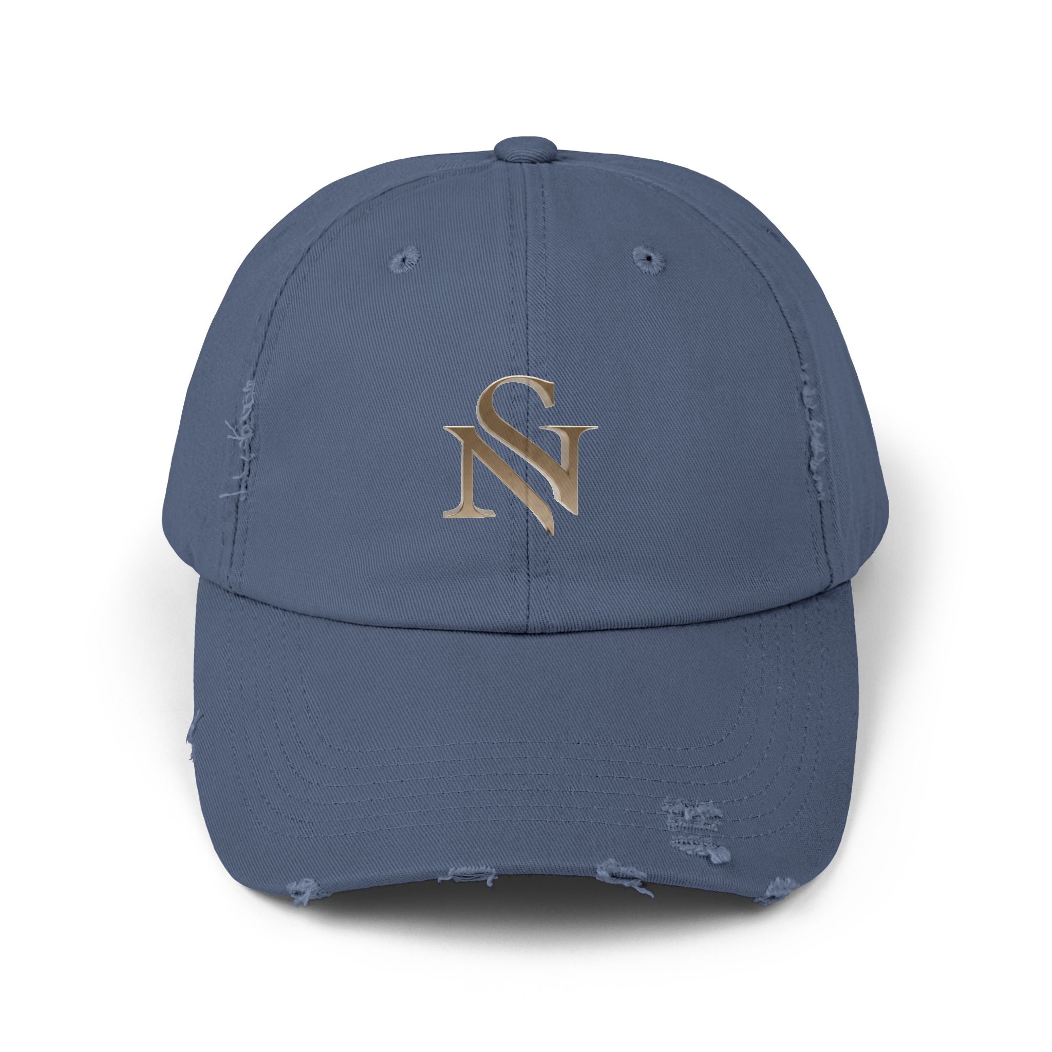 Distressed Black Baseball Cap with Gold 'SN' Monogram — Vintage Casual Hat
