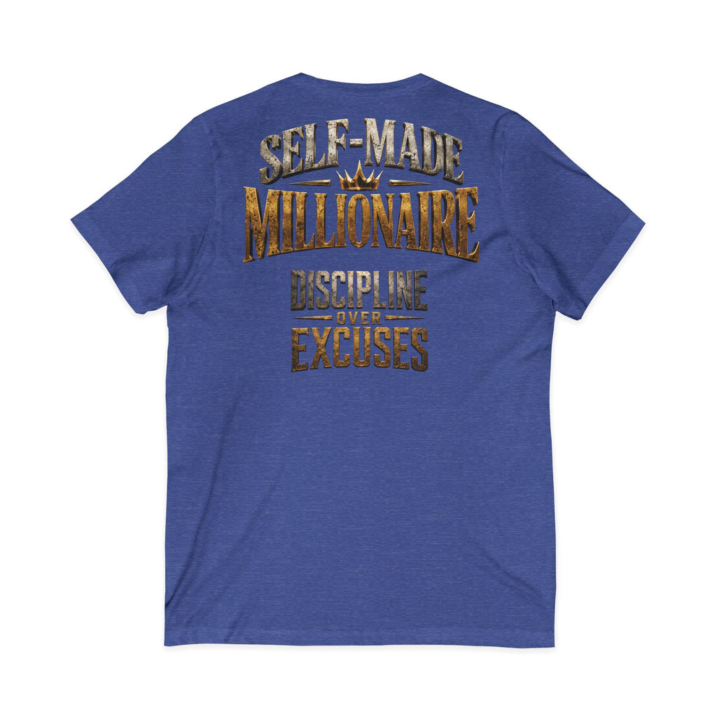 V-Neck Tee - "Self-Made Millionaire" Motivational Graphic T-Shirt