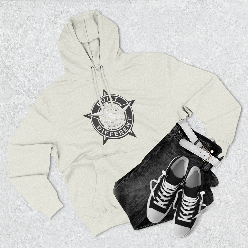 Built Different Logo Hoodie — Vintage Compass Emblem Fleece Hoodie