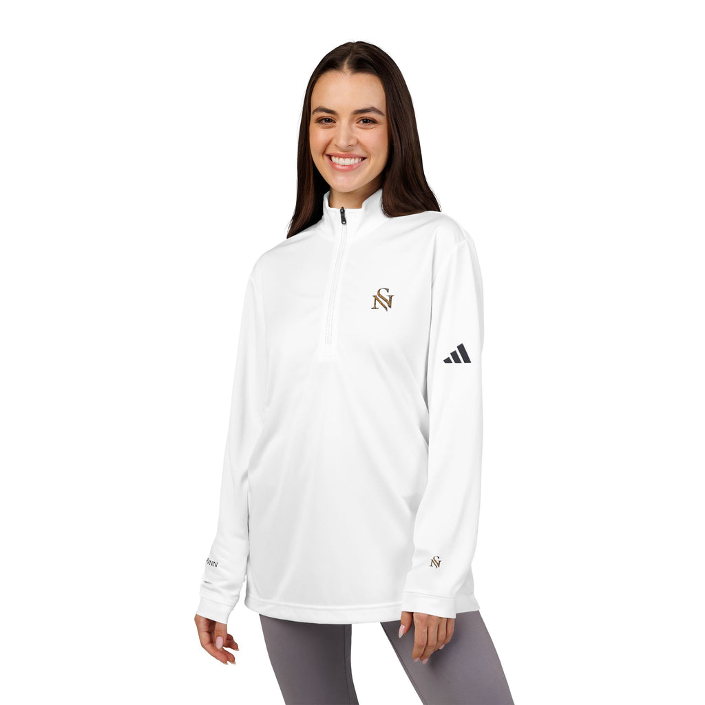 Embroidered Quarter-Zip Pullover — White adidas Performance Top