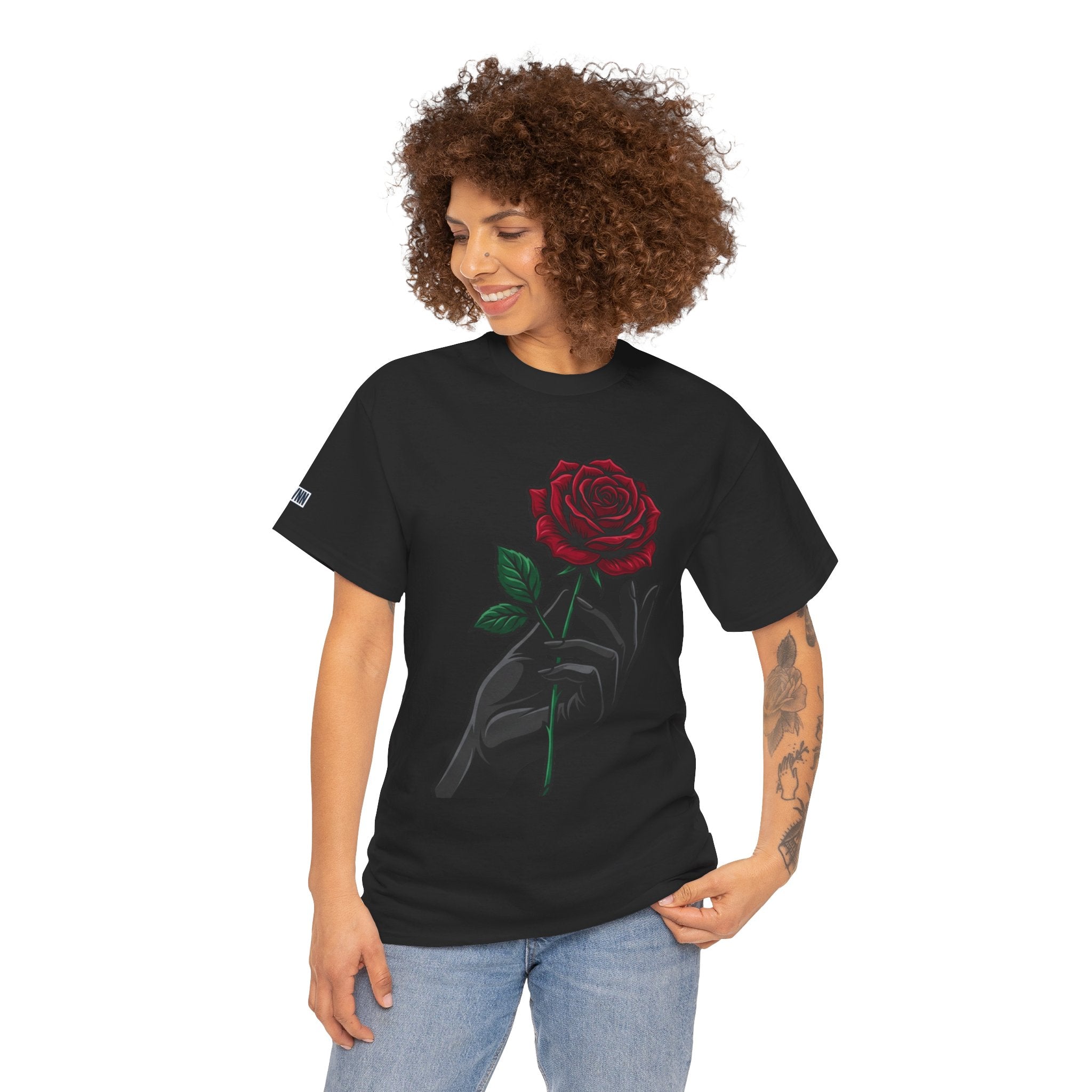 Rose & Hand Graphic Tee — Dark Aesthetic Floral T-Shirt