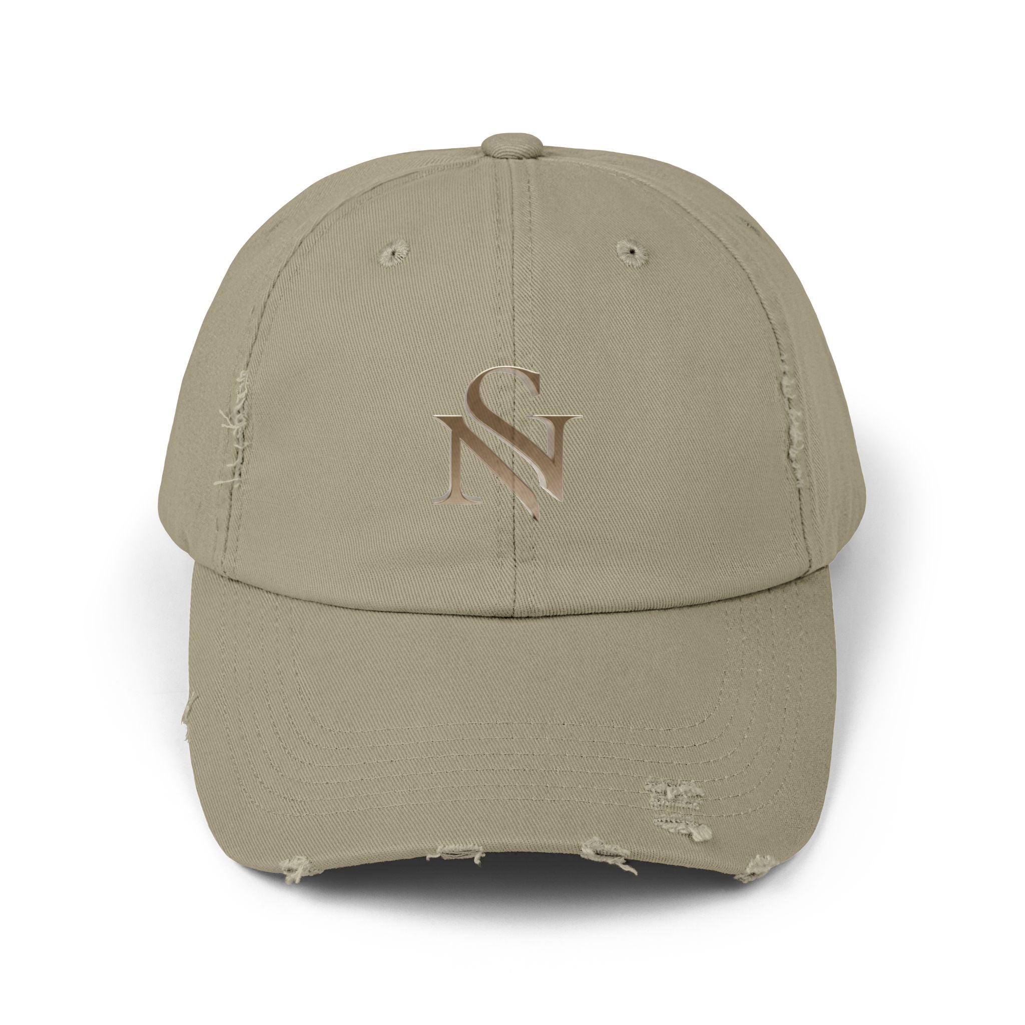 Distressed Black Baseball Cap with Gold 'SN' Monogram — Vintage Casual Hat