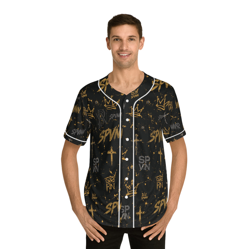 Built Different Baseball Jersey — Black & Gold All-Over Print