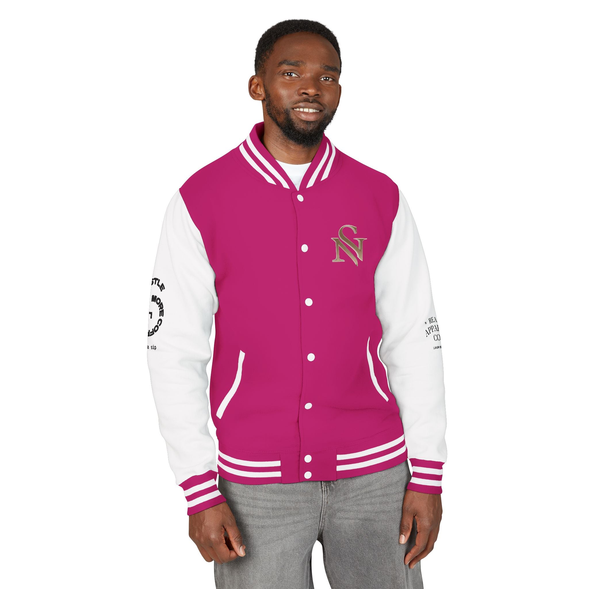 SPVNN Red & White Varsity Letterman Jacket – Embroidered Patch Logo