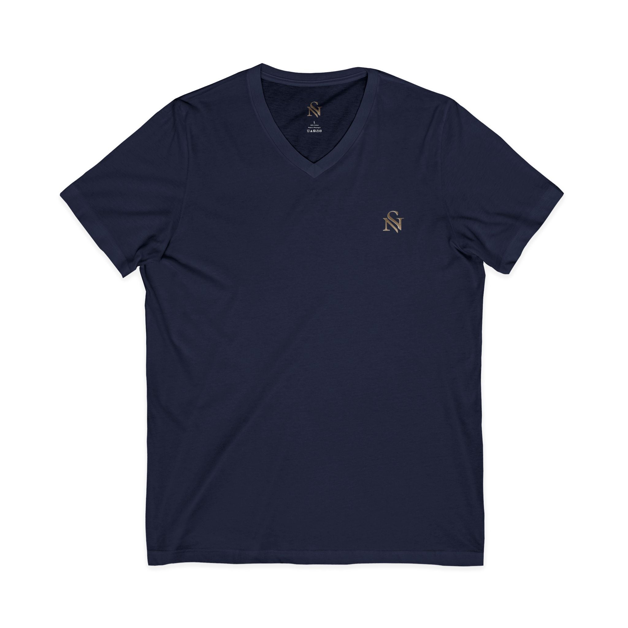 Minimal White V-Neck Tee — Small Chest Monogram Tee