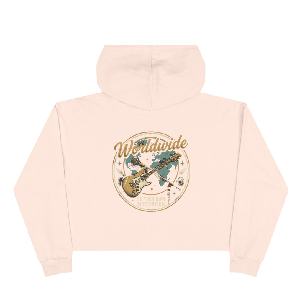 Worldwide Rock Band Crop Hoodie — "Play Your Own Motown" Guitar Graphic