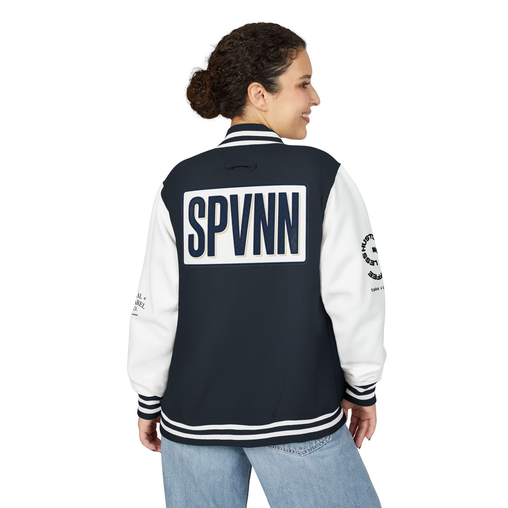 SPVNN Red & White Varsity Letterman Jacket – Embroidered Patch Logo