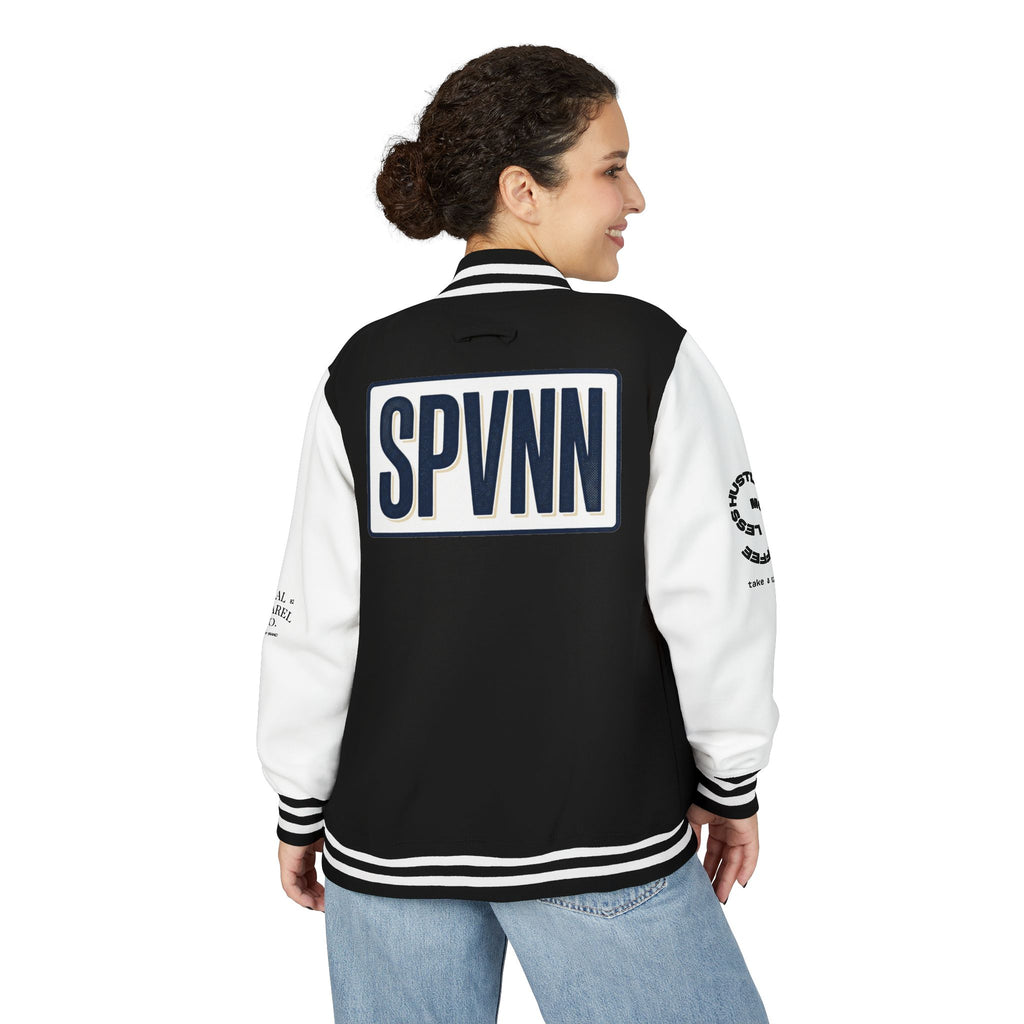 SPVNN Red & White Varsity Letterman Jacket – Embroidered Patch Logo