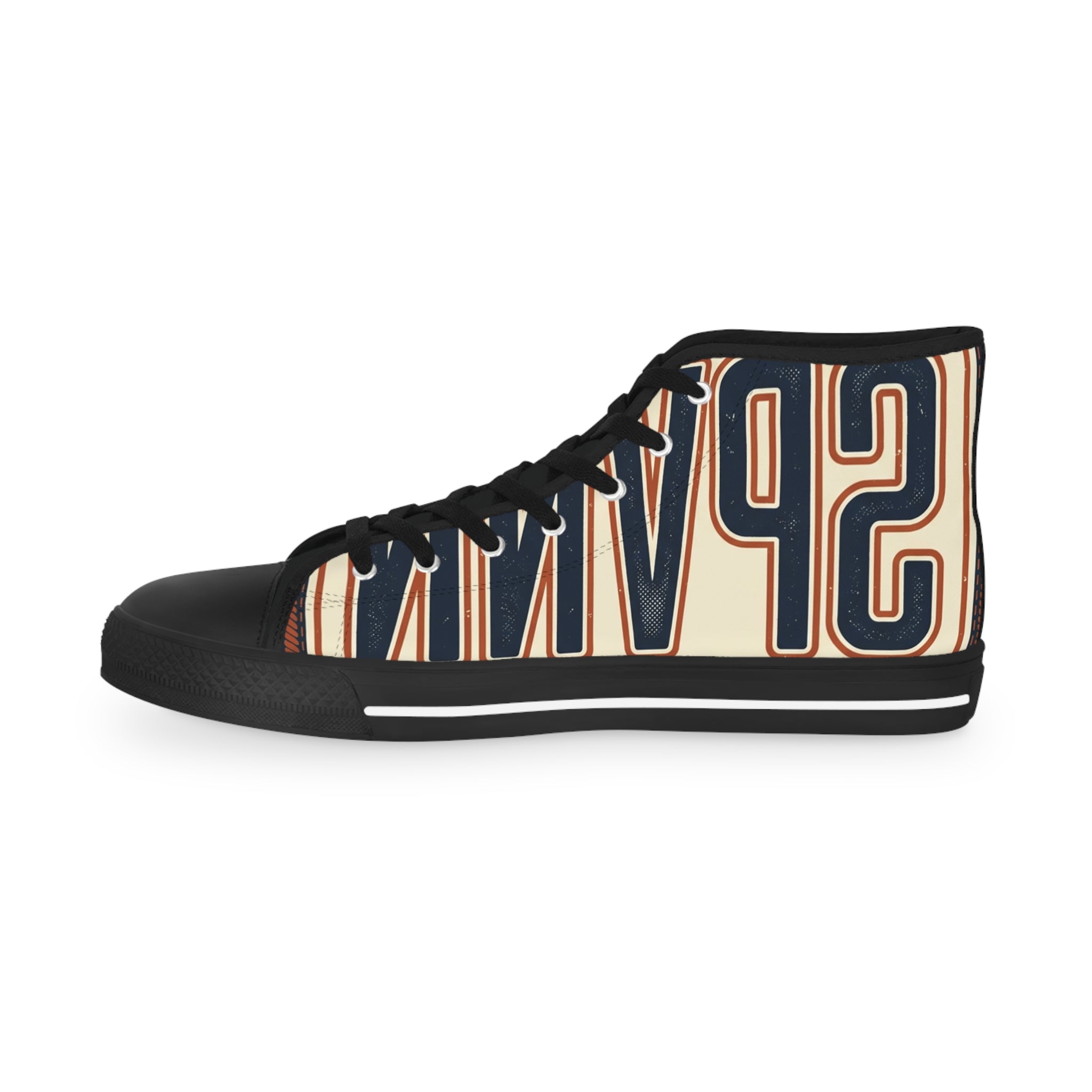 High Top Sneakers — Navy Striped 'SPR' Graphic Men's Streetwear