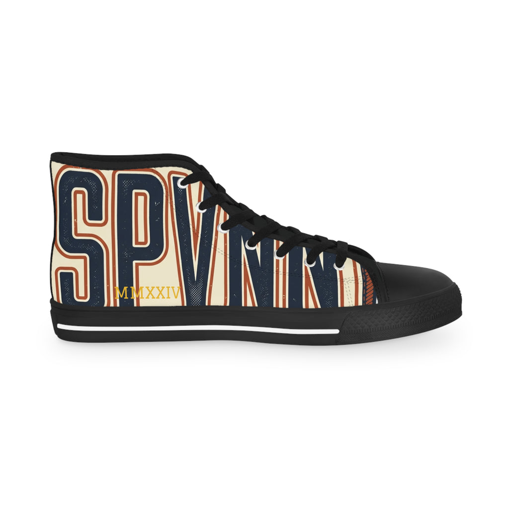 High Top Sneakers — Navy Striped 'SPR' Graphic Men's Streetwear