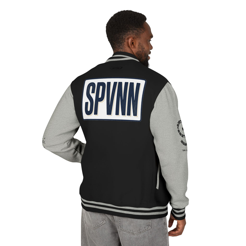 SPVNN Red & White Varsity Letterman Jacket – Embroidered Patch Logo