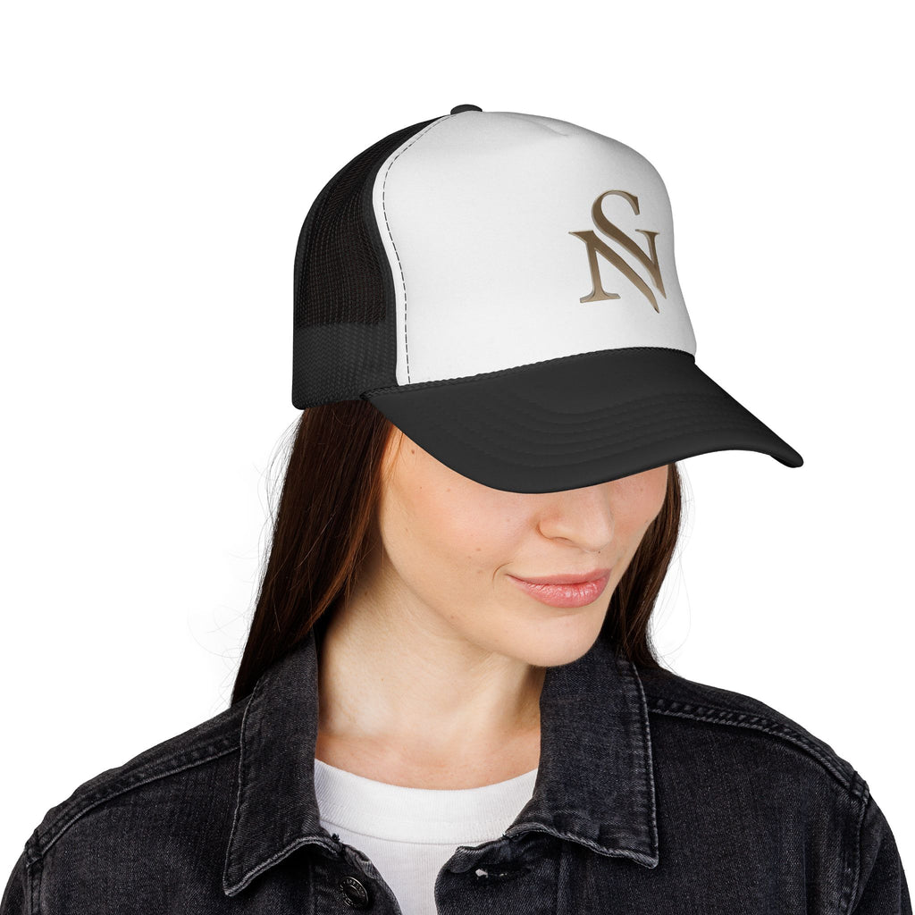 Embroidered 'SN' Monogram Trucker Cap — Classic Mesh Baseball Hat