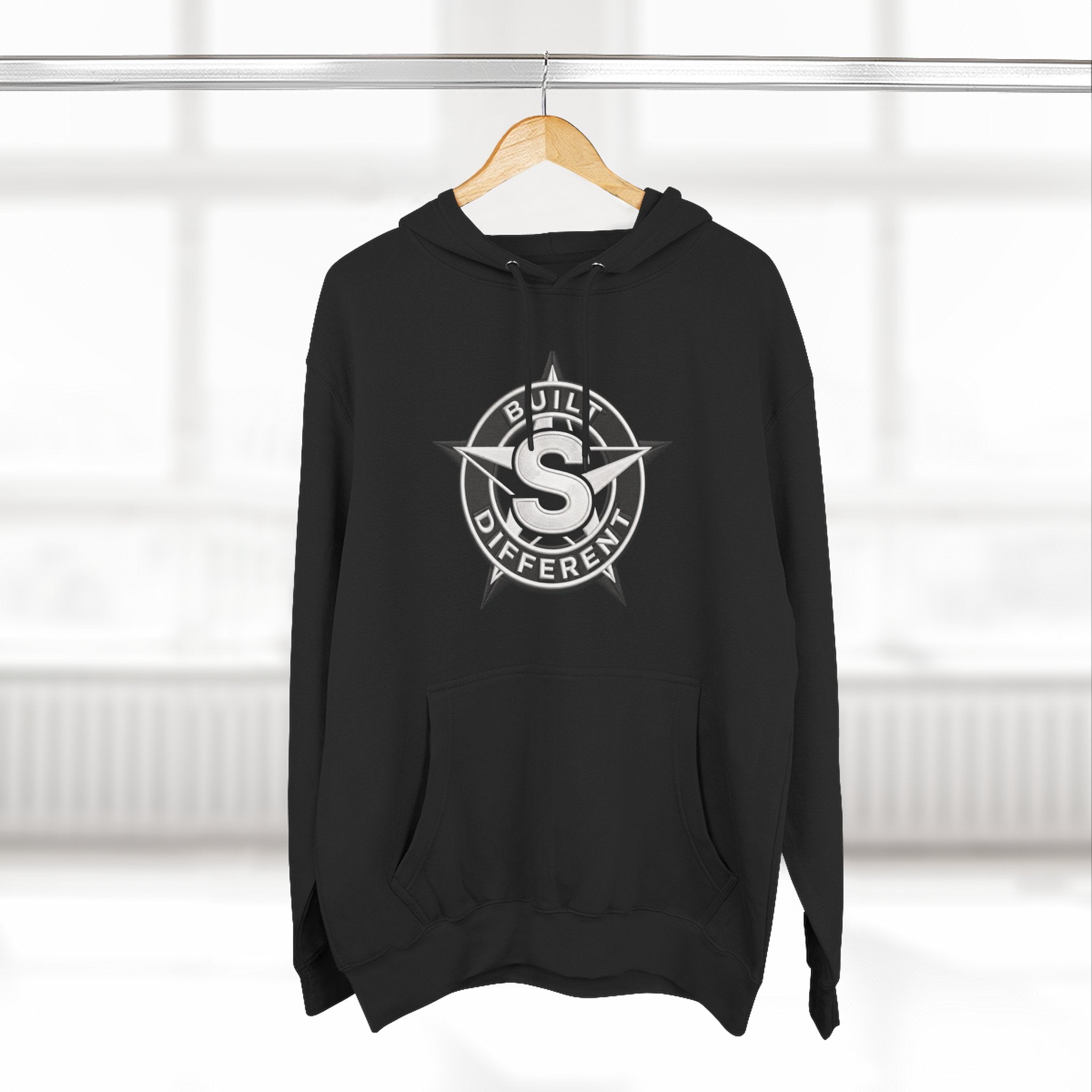 Built Different Logo Hoodie — Vintage Compass Emblem Fleece Hoodie