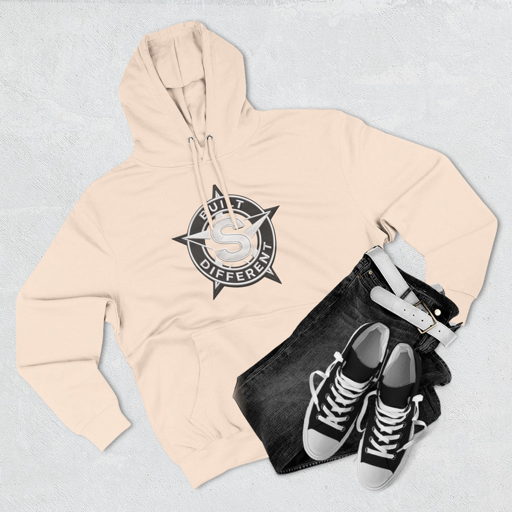 Built Different Logo Hoodie — Vintage Compass Emblem Fleece Hoodie