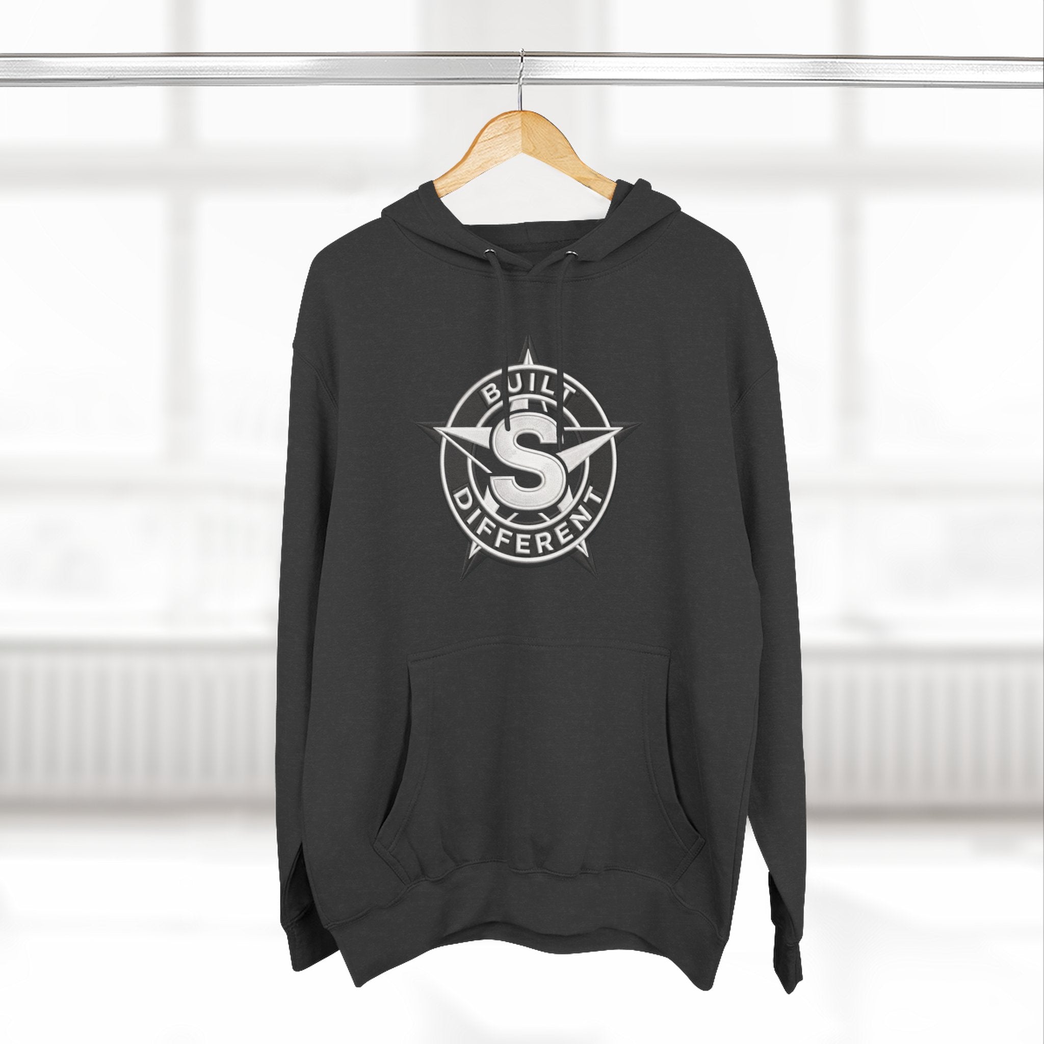 Built Different Logo Hoodie — Vintage Compass Emblem Fleece Hoodie