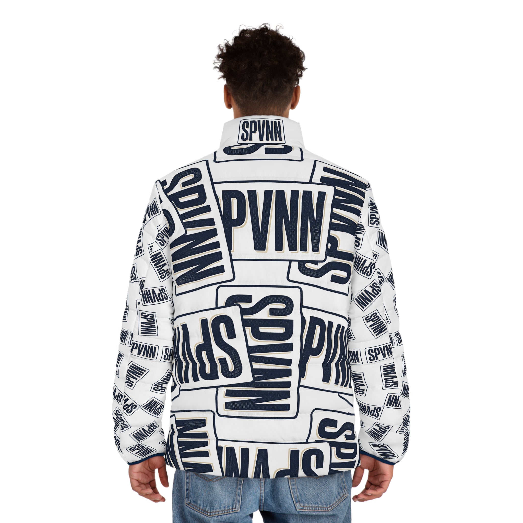 SPVNN Logo Puffer Jacket — All-Over Print Men's Winter Coat
