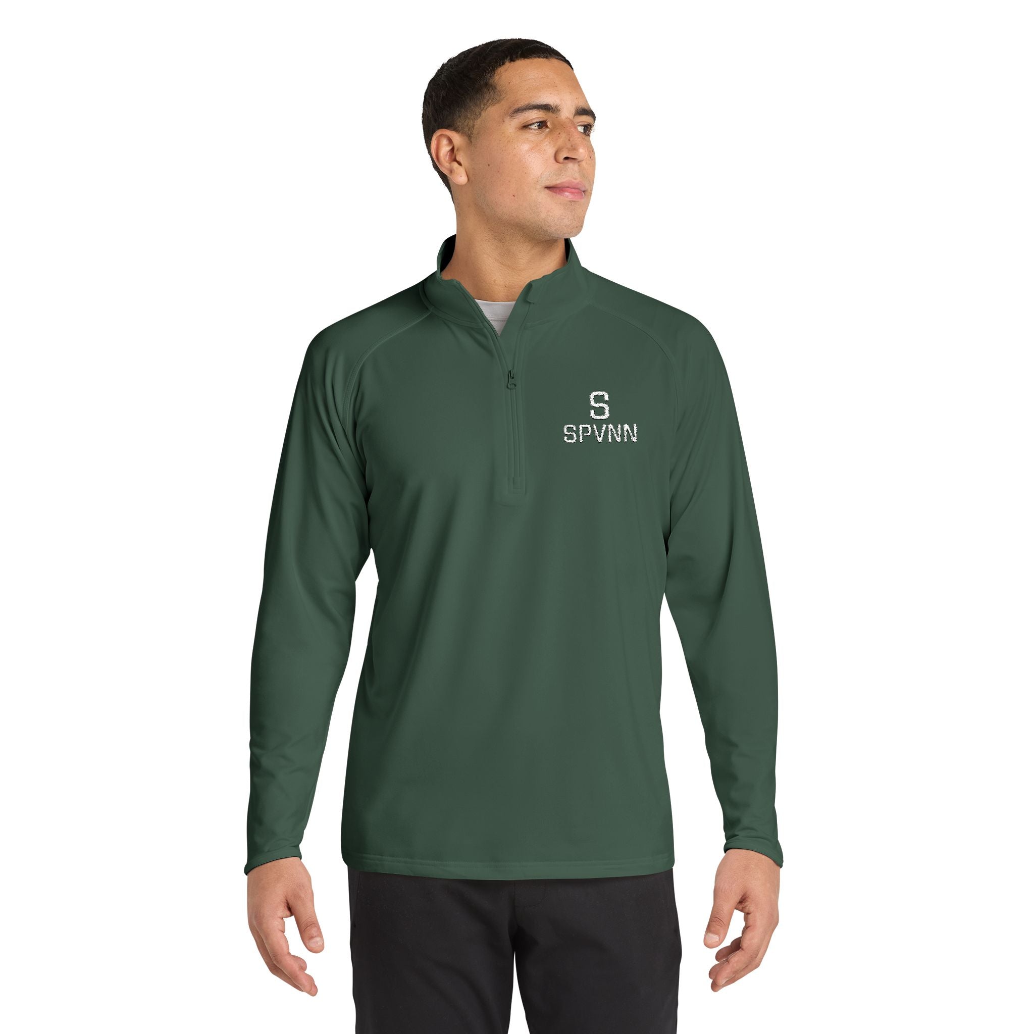 SPVNN Embroidered Quarter-Zip Pullover — Black Athletic Top