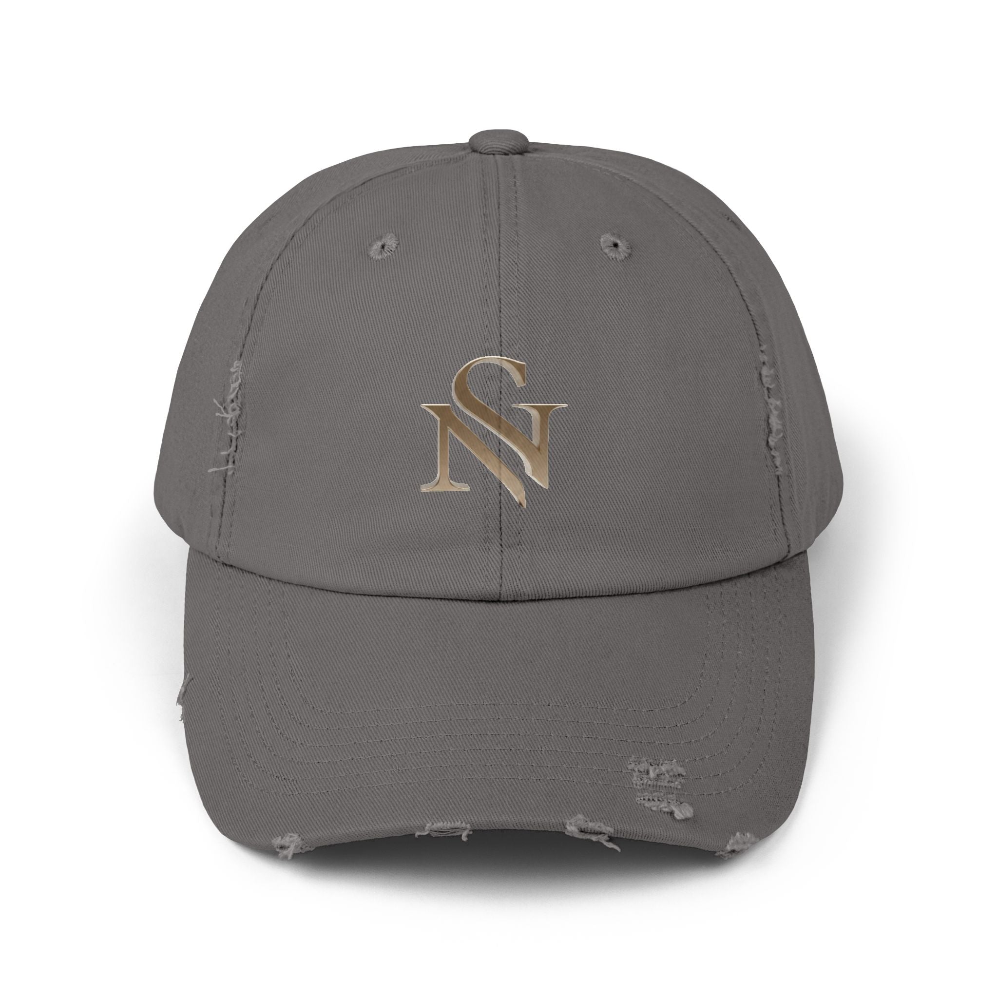 Distressed Black Baseball Cap with Gold 'SN' Monogram — Vintage Casual Hat