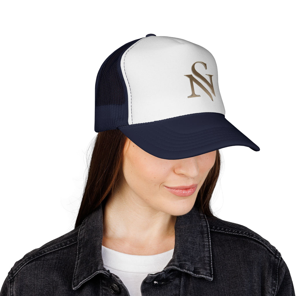 Embroidered 'SN' Monogram Trucker Cap — Classic Mesh Baseball Hat
